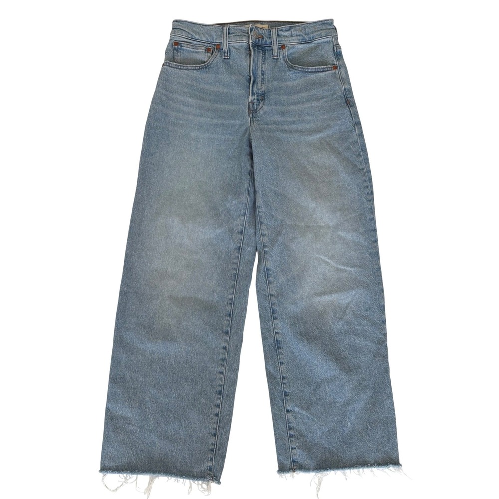 Madewell Perfect Vintage Wide-Leg Crop Jeans Womens 27 Light Blue Raw Hem